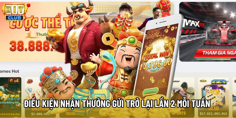 Điều kiện nhận thưởng gửi trở lại lần 2 mỗi tuần Điều kiện nhận thưởng gửi trở lại lần 2 mỗi tuần